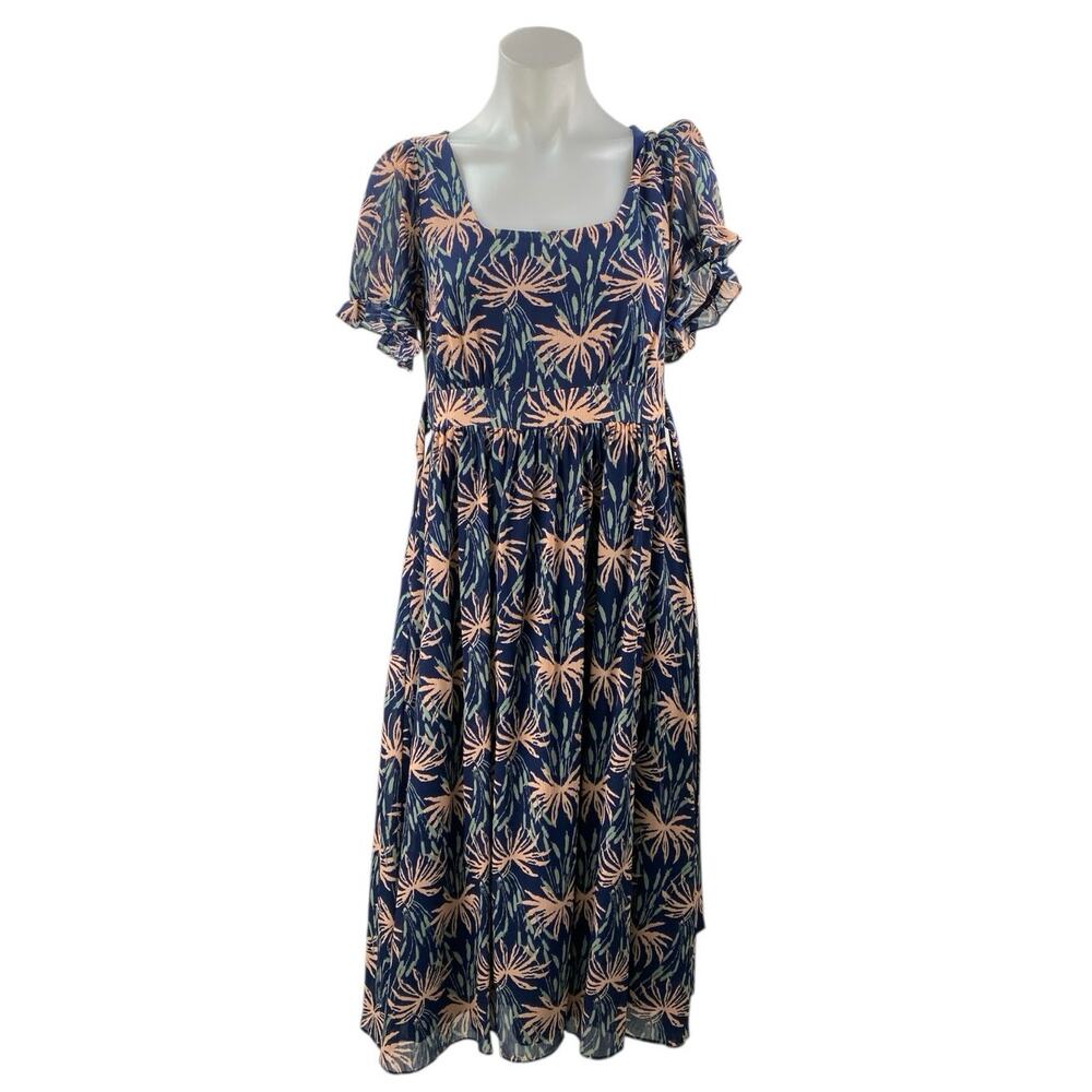 Madewell Multicolor Floral Ruffle Puff Sleeve Square Neck Midi A-Line Dress XS